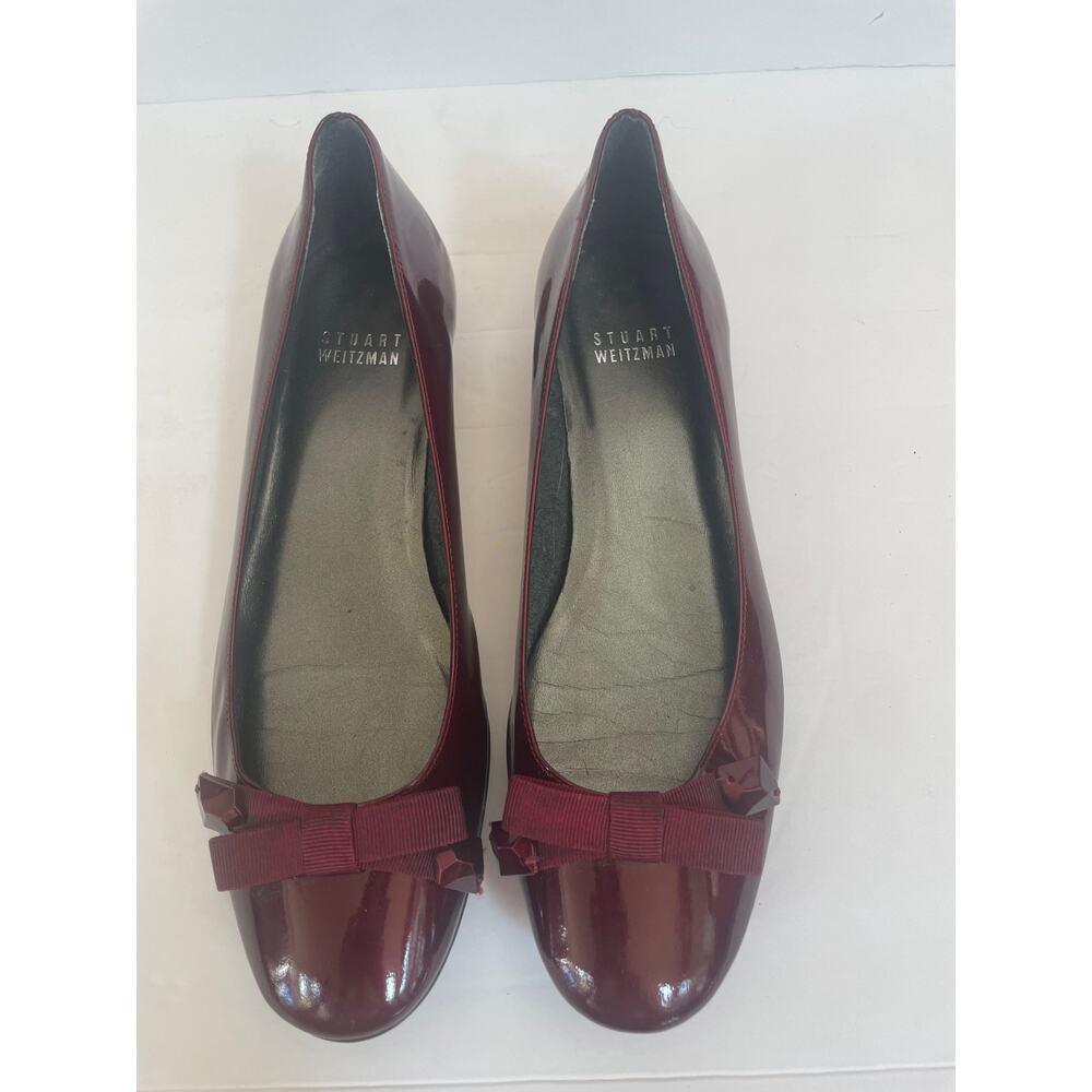 STUART WEITZMAN Bejewel Patent Leather Bow Ballet Flats $385 Merlot Red Size 6.5